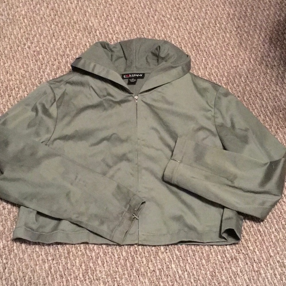 EUC,COMPANY by Ellen Tracy,Cropped Hooded Jacket, Cotton,Olive Green, size 16.